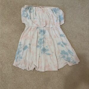 Audrey 3+1 Blue, White and Pink Tie Dye Strapless Women’s Sundress